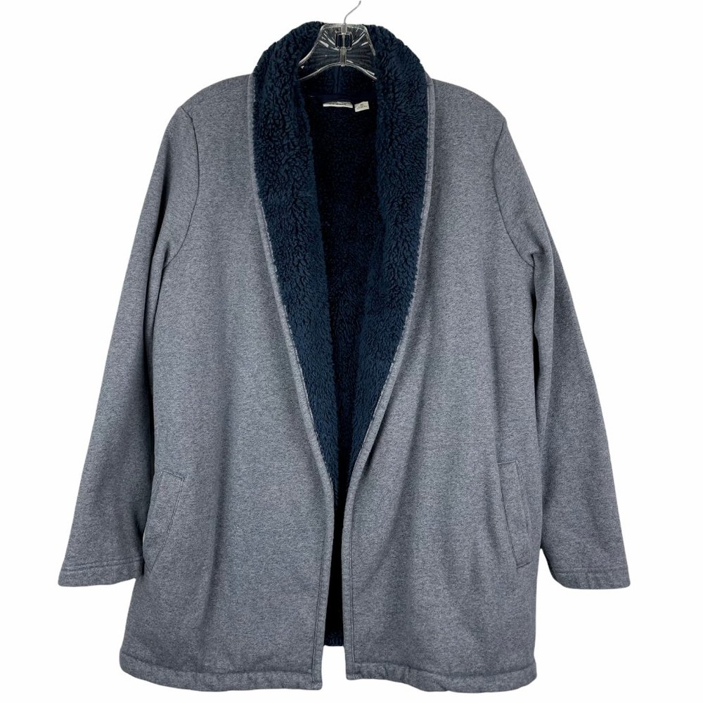 L.L. Bean Jacket Open Front High Pile Fleece Lined Pockets Blue